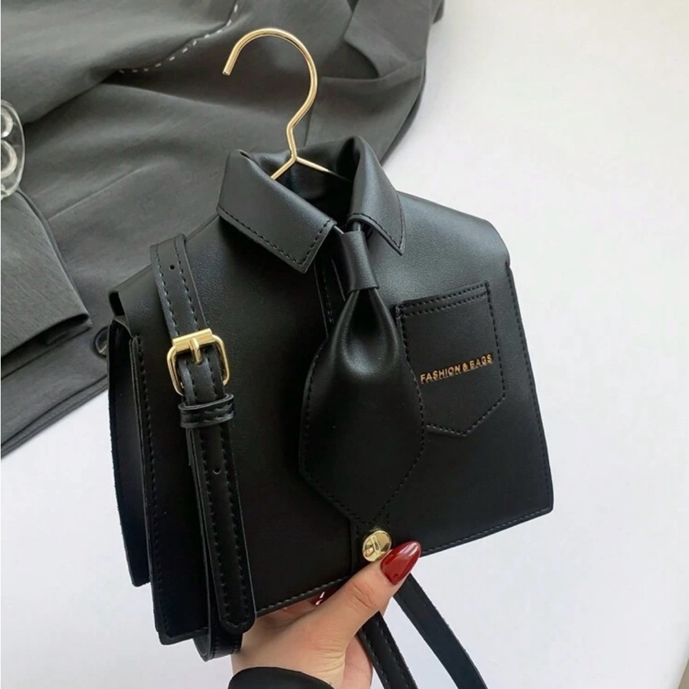 Black Faux Leather Knot-Front Crossbody